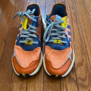 Orange and Blue Sneakers with Patterned Laces